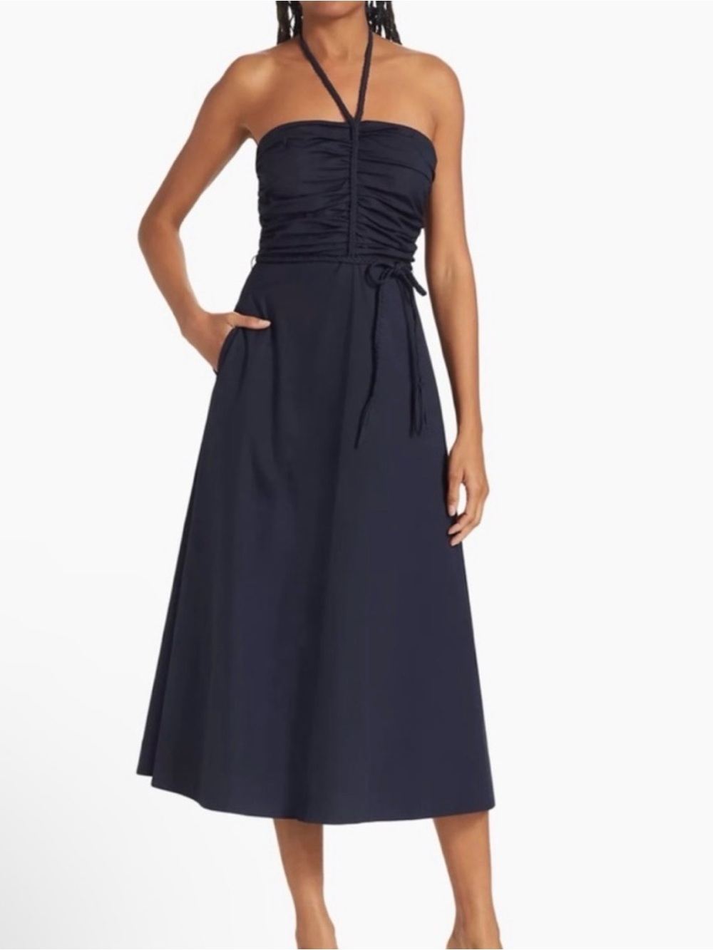 NWT Veronica Beard Navy Sleeveless Tucker Midi Dress with Tie Waist, size 12